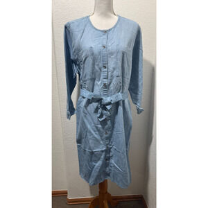 NWT Gap 1969 Denim Western Shirt Dress Light Wash Sz XXL Long Sleeves Tie Belt